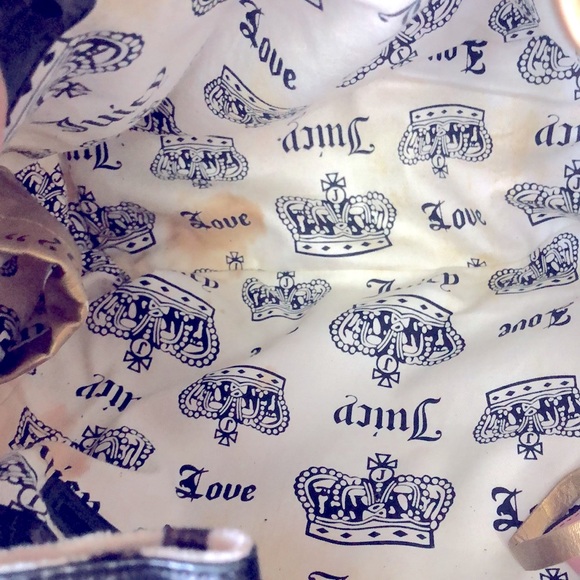 JUICY COUTURE Y2K black and cream Daydreamer houndstooth velour tote handbag. - Picture 11 of 16